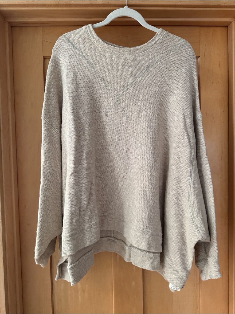 Free People: We The Free Oversized Neutral Beige Crewneck Sweatshirt - Size M